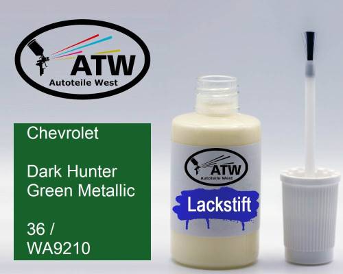 Chevrolet, Dark Hunter Green Metallic, 36 / WA9210: 20ml Lackstift, von ATW Autoteile West.